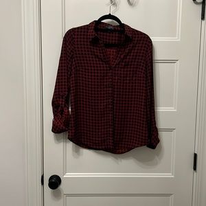 S the limited black and red plaid button down blouse